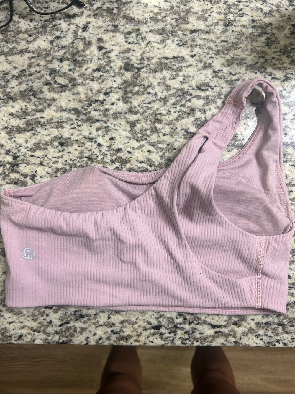 One-Shoulder Ribbed Sports Bra - Light Pink - Picture 2 of 4